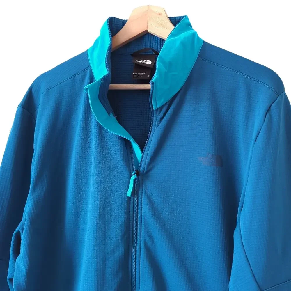 The North Face Men's Wayroute Full Zip Jacket‎ Blue Thermal Grid Fleece Large